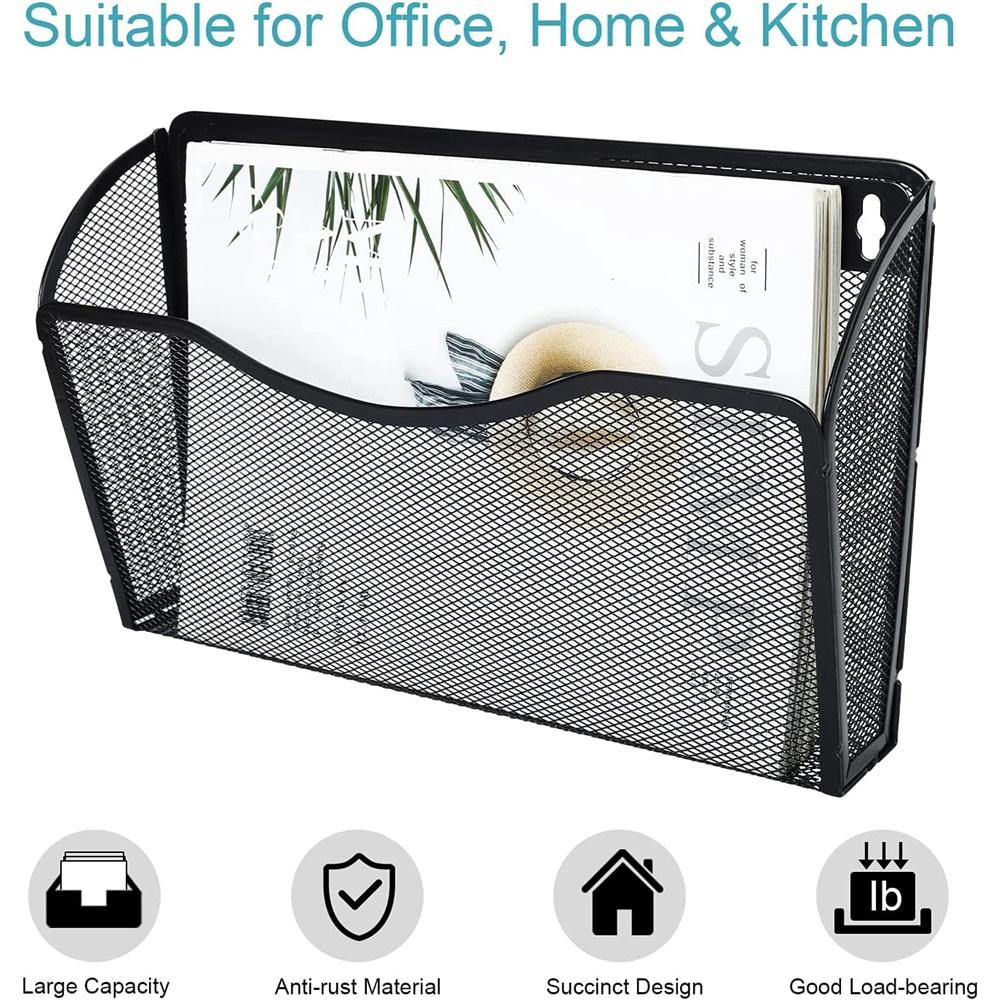 Wandmontierte Ordner- und Briefablage-Aufbewahrungstasche (3er Set) Metallgitter Schreibtisch Hängekorb Briefkasten A4 Größe Papier Dokumentenorganizer