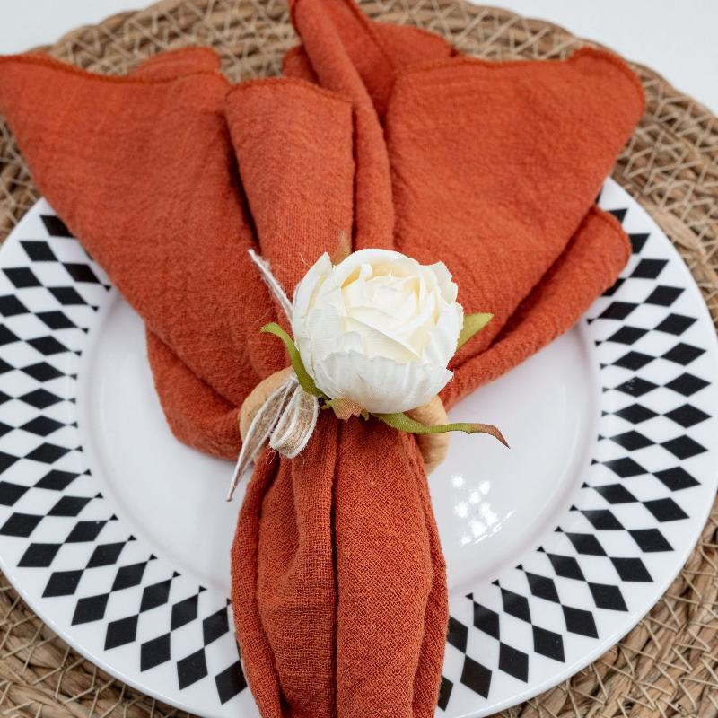 1Pcs Elegant Pink Peony Napkin Rings | Handmade With Burlap And Twine, Ideal For Weddings, Lunches, Picnics,Banquets, Birthdays