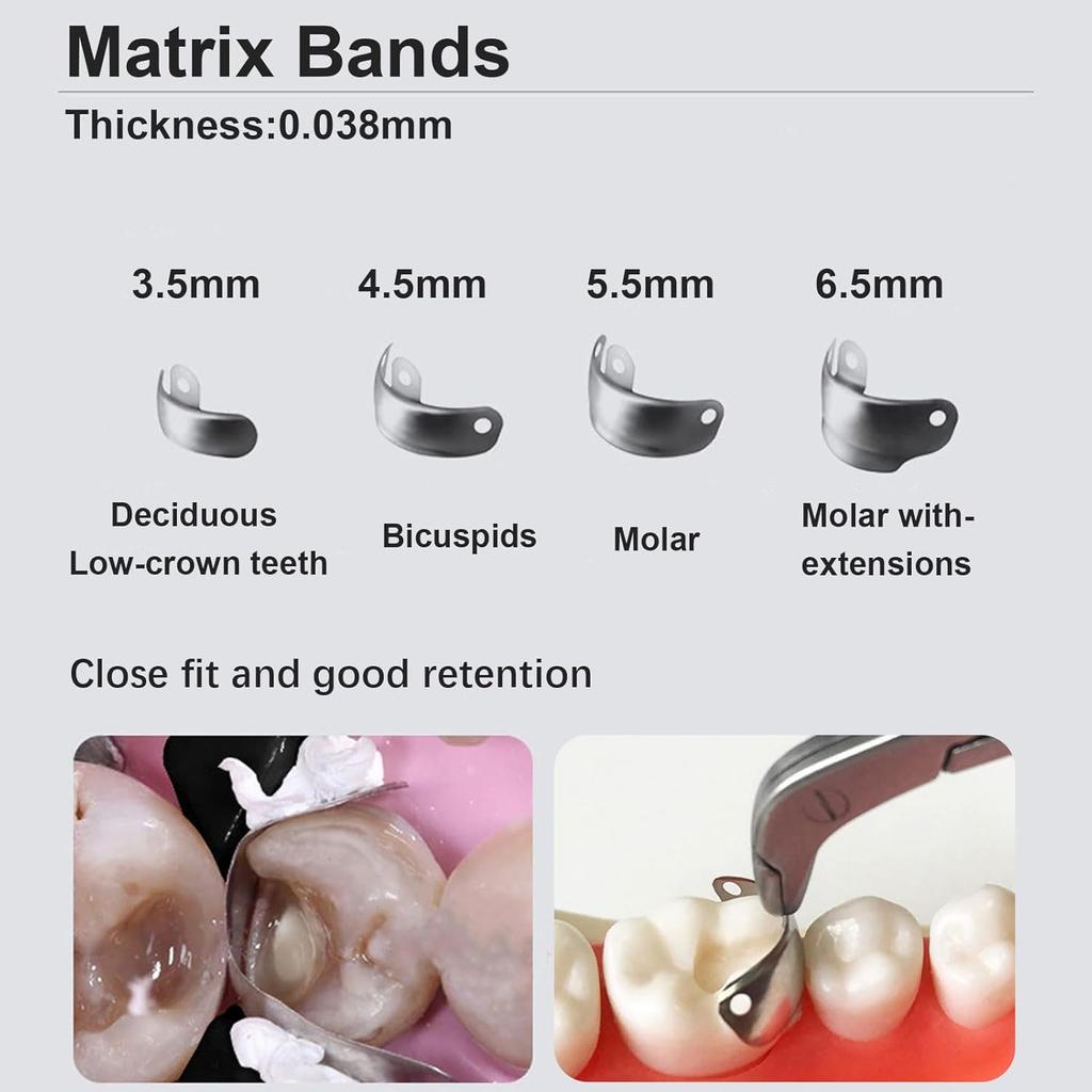 50PCS Dental Sectional Contoured Matrices Matrix Bands, M4 Dental Matrix Bands, Dental Matrix Bands for Dental Restorations (5.5mm, 2)