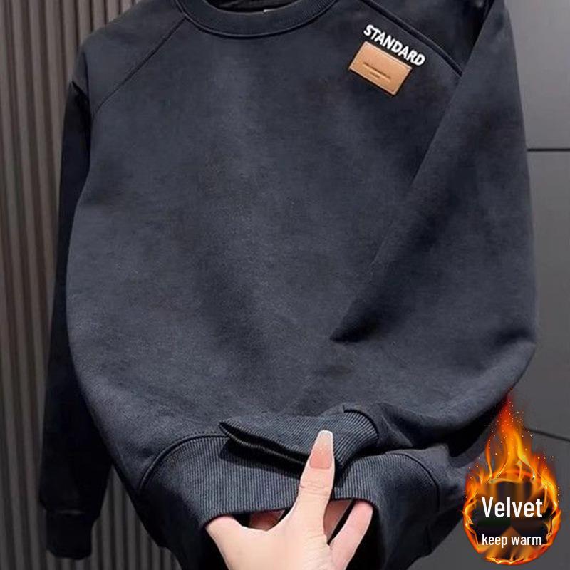 Men s Slim Fit Velvet Raglan Sweatshirt - Long Sleeve, Round Neck, Autumn/Winter Casual Top L