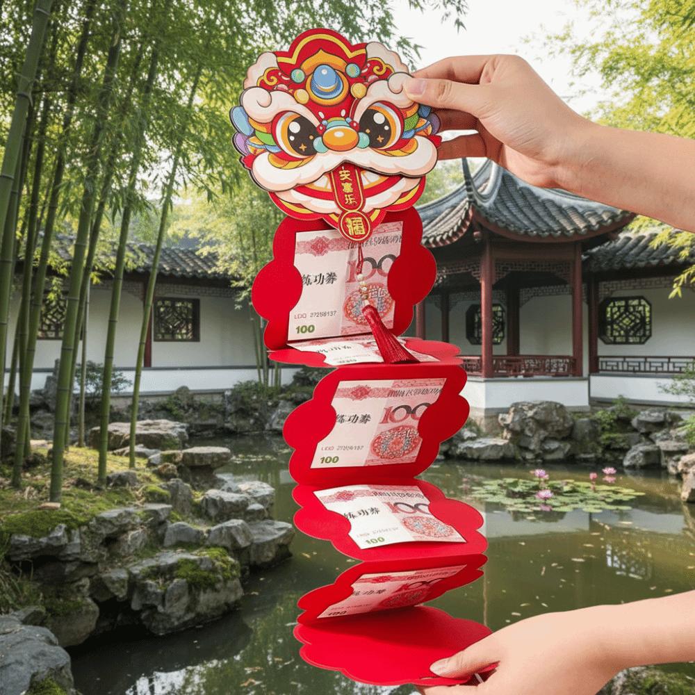 Cartoon Faltbarer Roter Umschlag Traditionelle Faltbare Glücks-Rote Tasche Segensworte Mit Quasten Geschenktaschen Chinesisches Neujahr