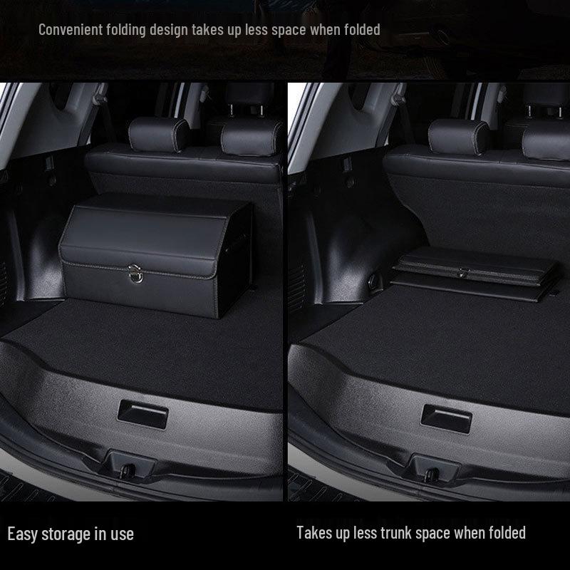 Car Leather Interior Organizer: Large Capacity Folding Trunk Storage Box