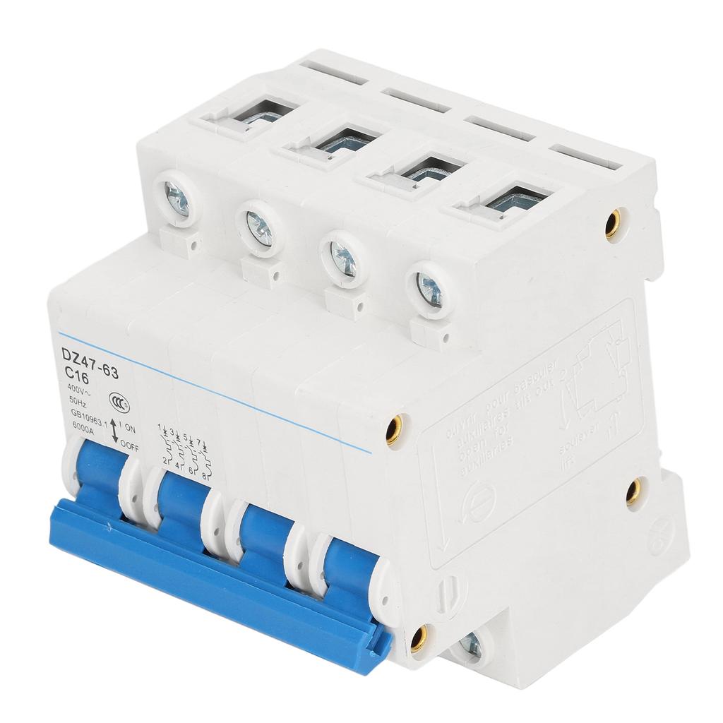 4P Miniature Circuit Breaker DIN Rail Mount Low Voltage Air Switch AC 400V 16A DZ47‑63 C16