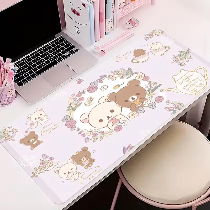Alfombrillas de Ratón Grandes Lindas Alfombrillas de Ratón de Anime Kawaii Esterilla de Escritorio Rilakkuma Accesorios de Oficina Esterillas para Escritorio Portátil de Goma Antideslizantes Alfombrillas de Ratón