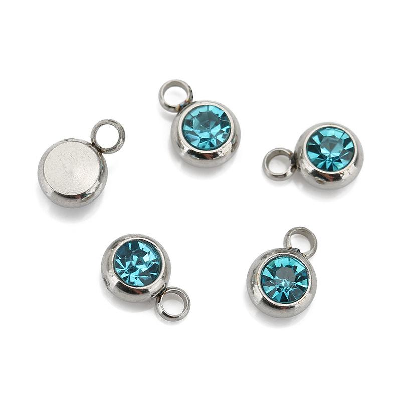 Stainless Steel Birthstone Lucky Stone Birthstone Pendant Diamond Flat Mouth Welding Ring DIY Necklace Bracelet Accessories
