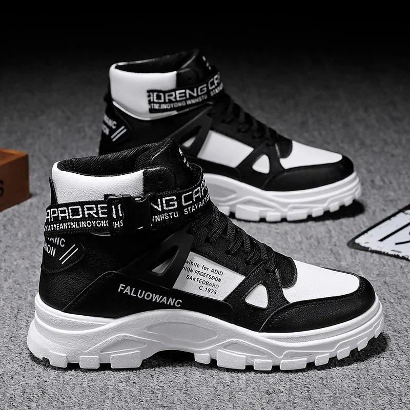 Fashion Men's Boots High-top Casual Sneakers Fashion Motorcycle Boots Lace Up Platform Boots for Men Plush Warm Winter Boot Botas Hombre