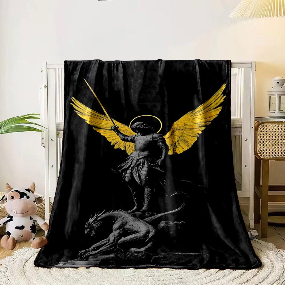 Angel Winged Warrior Dragon Print Blanket Printed Blanket for Living Room Bed Couch lunch break Soft Cozy Blanket for Friend's festival Gift