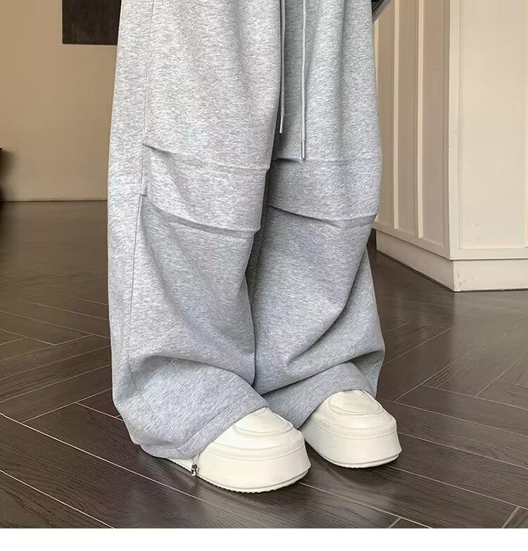 American Gray Hip Hop Wide-Leg Jazz Sweats: Loose, Floor-Length Women's Casual Sports Pants