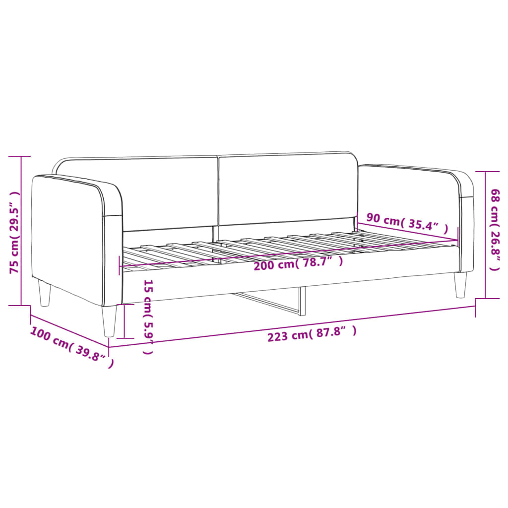 Daybed Dark Gray 90x200 cm Fabric