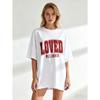 Women's Short-Sleeve T-Shirt with Retro Distressed Red "LOVED" Letter and "JOHN 3:16" Slogan Print