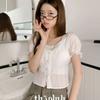 The Pink Chami Square Neck Lace Strap Short Sleeve Blouse