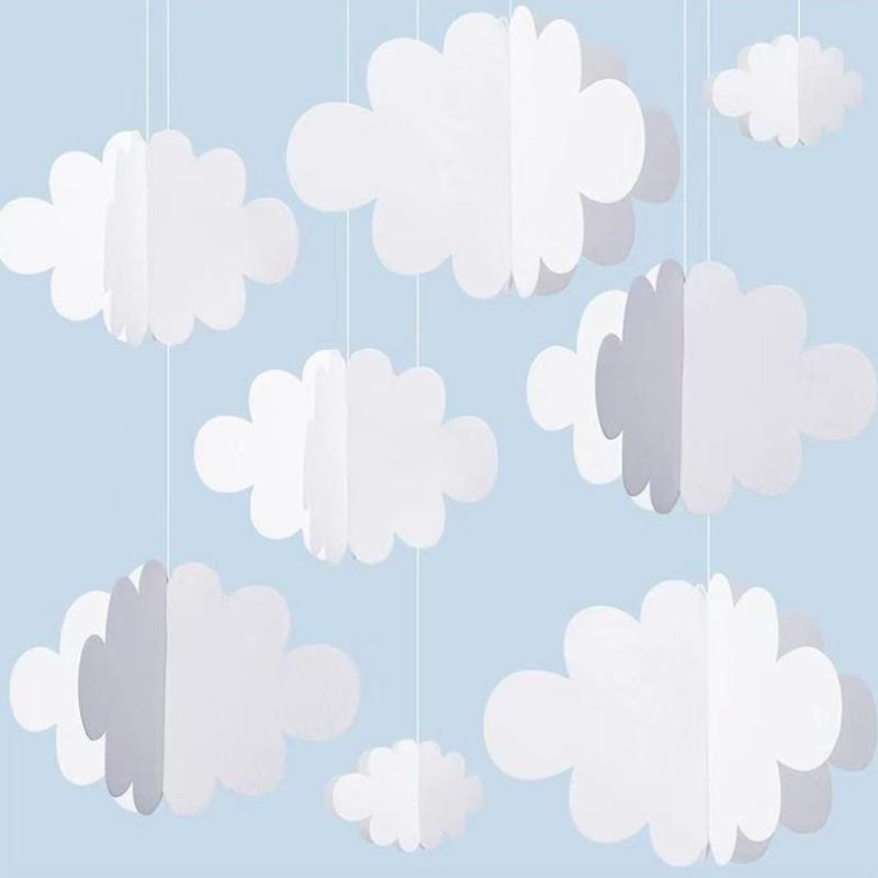 16Pcs 3D Cloud Decorations White Hanging Clouds For Ceiling Cloud Party Decorations Cloud Ornaments Hanging Ceiling Decoration