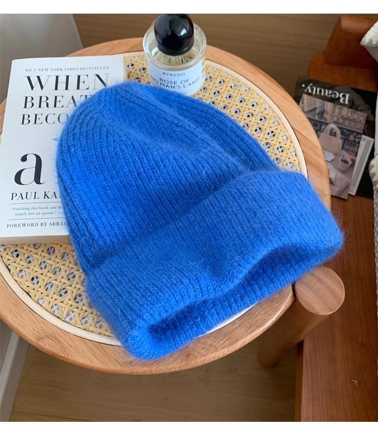 Angora Knit Winter Hat For Womens Rabbit Fur Fluffy Knitted Beanies Korea Luxury Bonnet Female Soft Warm Skullies Beanies
