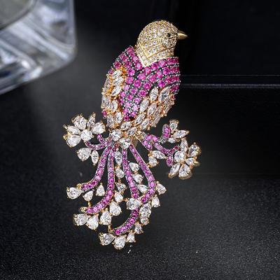 National Style Retro Color Copper Inlaid Cubic Zirconia Animal Suit Jacket Gift Accessories Female Magpie Brooch