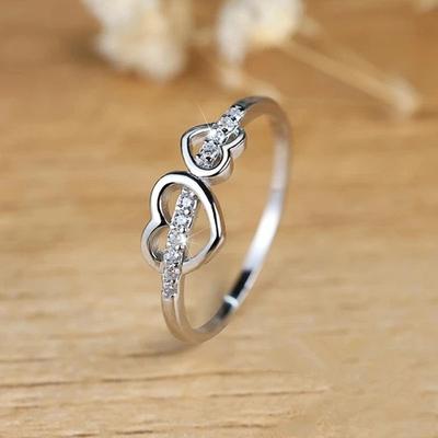 Liebe Zirkonring Frau, Exquisiter Und Süßer Doppel-Pfirsichherz-Ring, Besetzt Mit Zirkon-Schmuck.