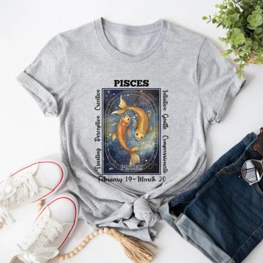 2025 Pisces Womens Shirt Zodiac High Quality Pisces Tshirt Gift Fashion Casual Zodiac Astrology Pisces Birthday Gift Tee Tops