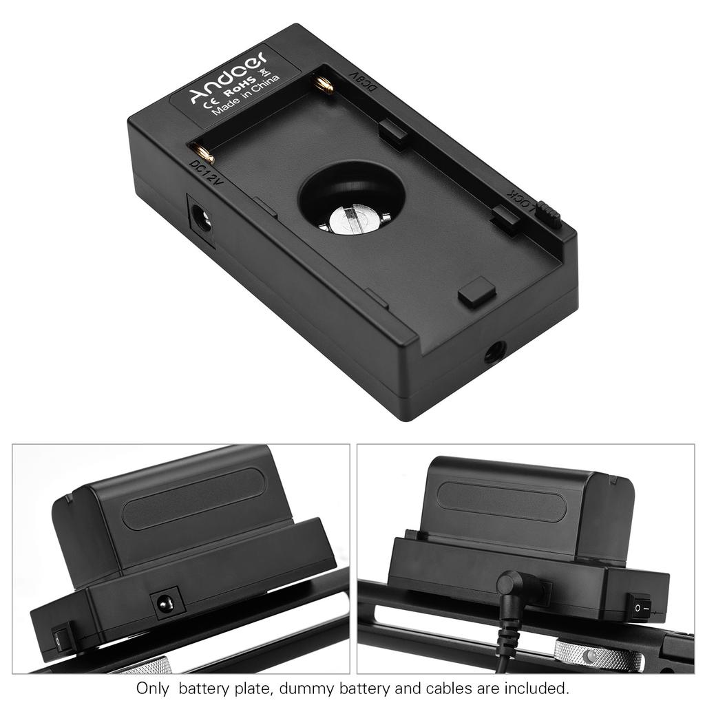 NP-F970 F750 Battery Plate Holder Adapter + FZ100 Dummy Battery Coupler Compatible with Sony
