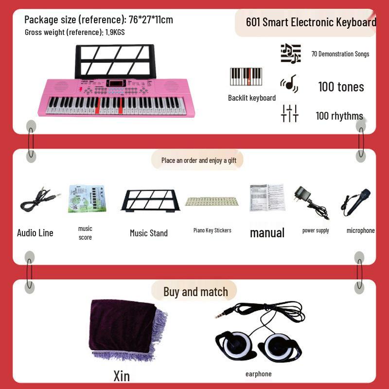 Beginner 61-Key Electronic Keyboard Piano for Home Use and Students