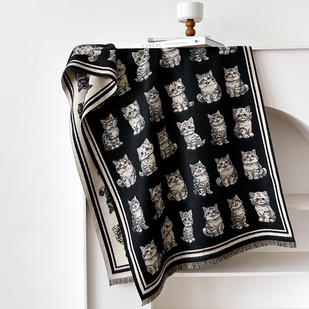 Luxury Butterfly Print Faux Cashmere Scarf: Warm, Stylish Color-Block Shawl for Women, Perfect Winter Neck Warmer