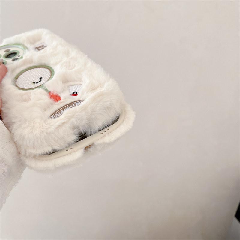 Fall/Winter Round Hole Cute Fun Sports Racket Plush Case for iPhone 16 Pro Max 15 14 Plus 13 Pro 12 11 All-inclusive Fall Protection Cover