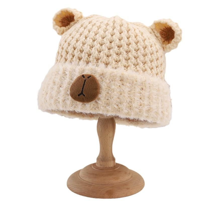 Cute Bear Hat for Women In Winter Plush New Korean Knitted Hat Versatile Warm Ear Protection Thickened Fashionable Plush