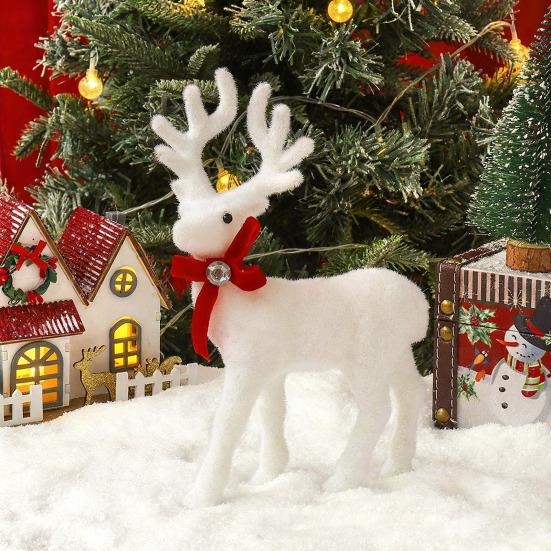 Christmas Ornament Bowknot Decor Reindeer Holiday White Figurine Table Centerpieces Christmas Decoration