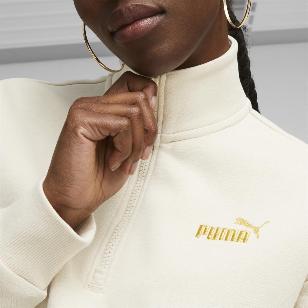 Puma Essentials+ Minimal Gold Half-Zip Mock Neck Fleece Sweatshirt Women Sweatshirt White 680020-87