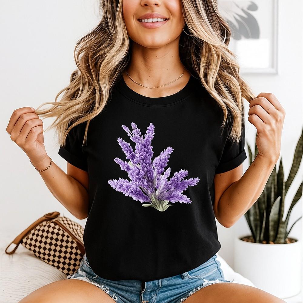 Lavender Floral Unisexs T Shirt Plants Watercolor Tee Garden Bloom Graphic Top