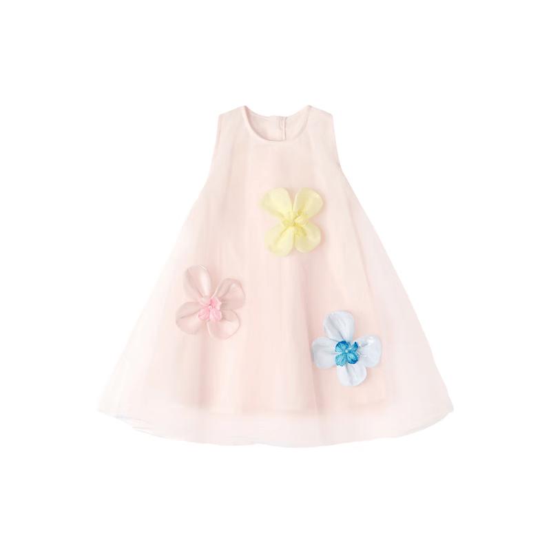 Desa Girls' 2026 Summer 3D Floral A-line Mesh Dress