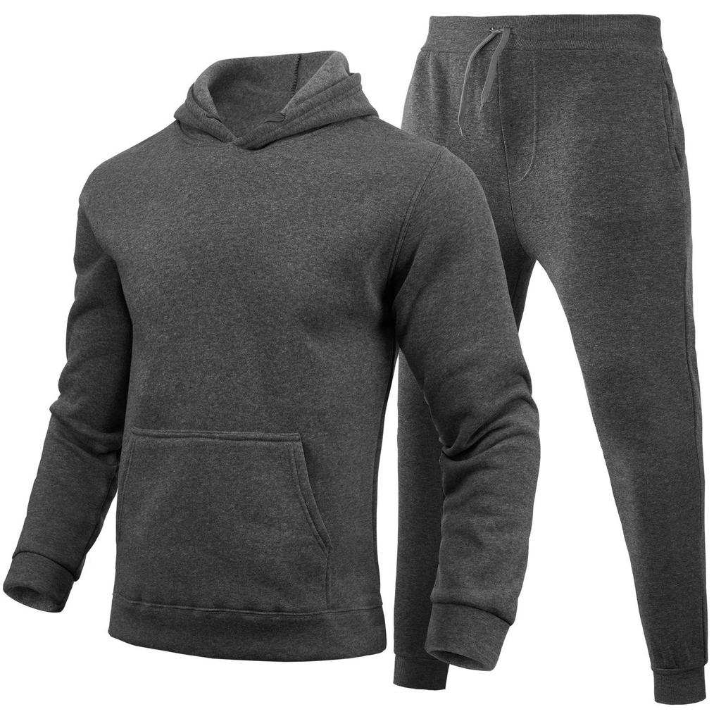 2024 Unisex Fleece Sweatshirt Set: Spring/Autumn Solid Color Pullover & Hoodie
