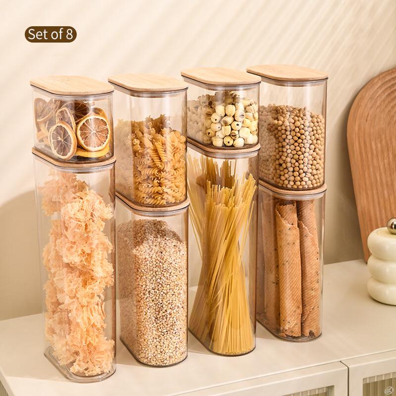 

Transparent Plastic Storage Jars with Solid Bamboo Lids