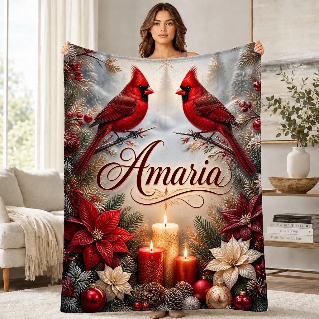 Christmas Cardinal Coral Fleece Blanket