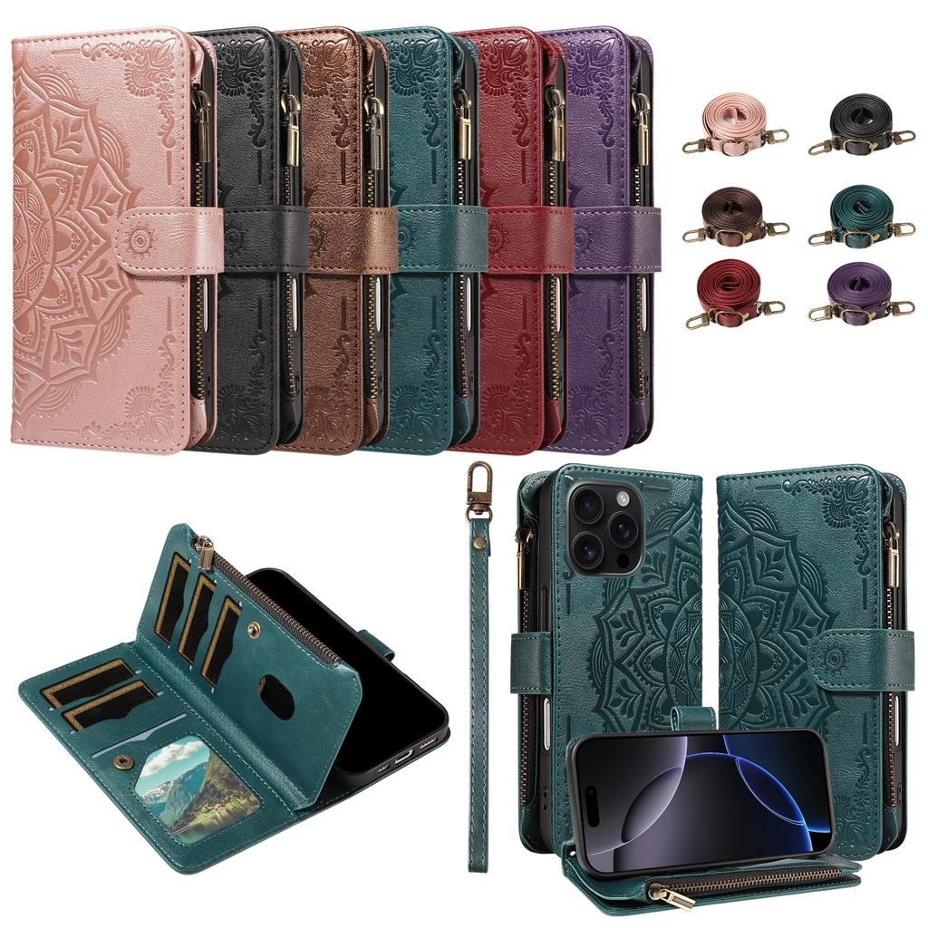 Portfel z wytłaczanej skóry Mandala Etui z klapką Do Samsung Galaxy A57 A37 A56 A36 A26 A55 A35 A54 A34 A25 A24 A23 4G 5G