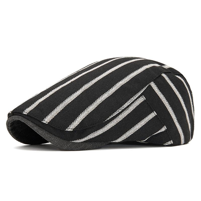 Striped Newsboy Cap for Men Casual Flat Beret Adjustable Dad Hat