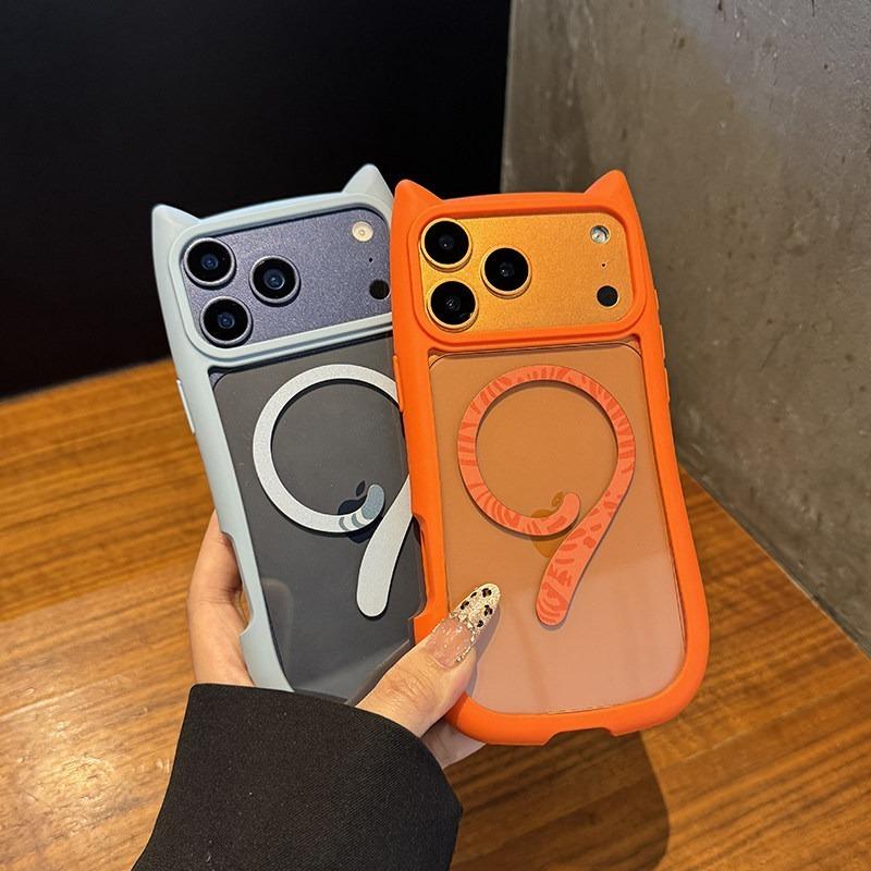 Ins Cute Cat Ear Tail for Magsafe Case For iPhone 17 16 13 12 Pro Max 14 15 Plus 11 17 Air Hard Transparent PC TPU Armor Cover