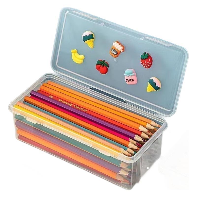 Plastic Storage Box Large Capacity Transparent Stationery Case Pencil Case Children's Crayon Painting Sketching Muilt Pencil Bag
