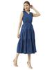 Moomaya Solid Cotton Sleeveless Dress, V-Neck Smocked Waist Tiered Midi