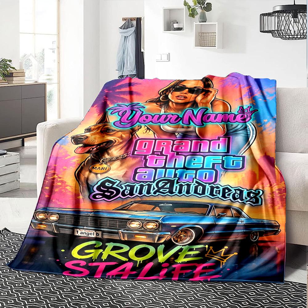 Grand Theft Auto Personalized Text Blanket Cozy Customizable Blanket Soft Warm Cozy for Living Room Couch Livingroom Office Chair for All Occasions