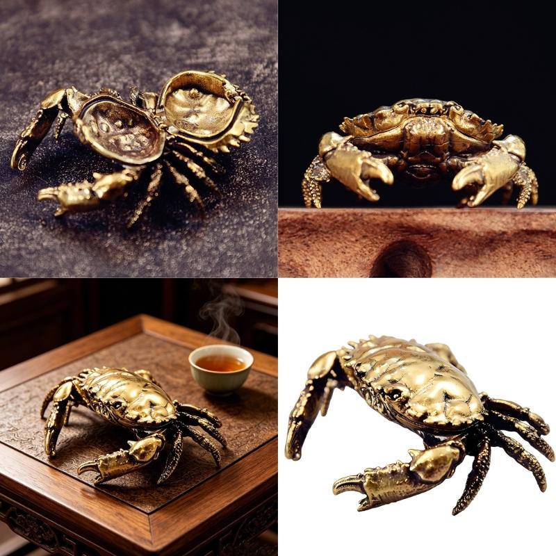 Handcrafted Brasses Crabs Figurine With Openable Shell Miniature Trinket Box For Desktop Display And Tea Table Decors