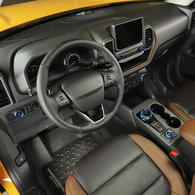 7Pcs/Set Car Center Console Control Switch Knob Cover Trim Ring Fit for Ford Bronco Sport    Blue