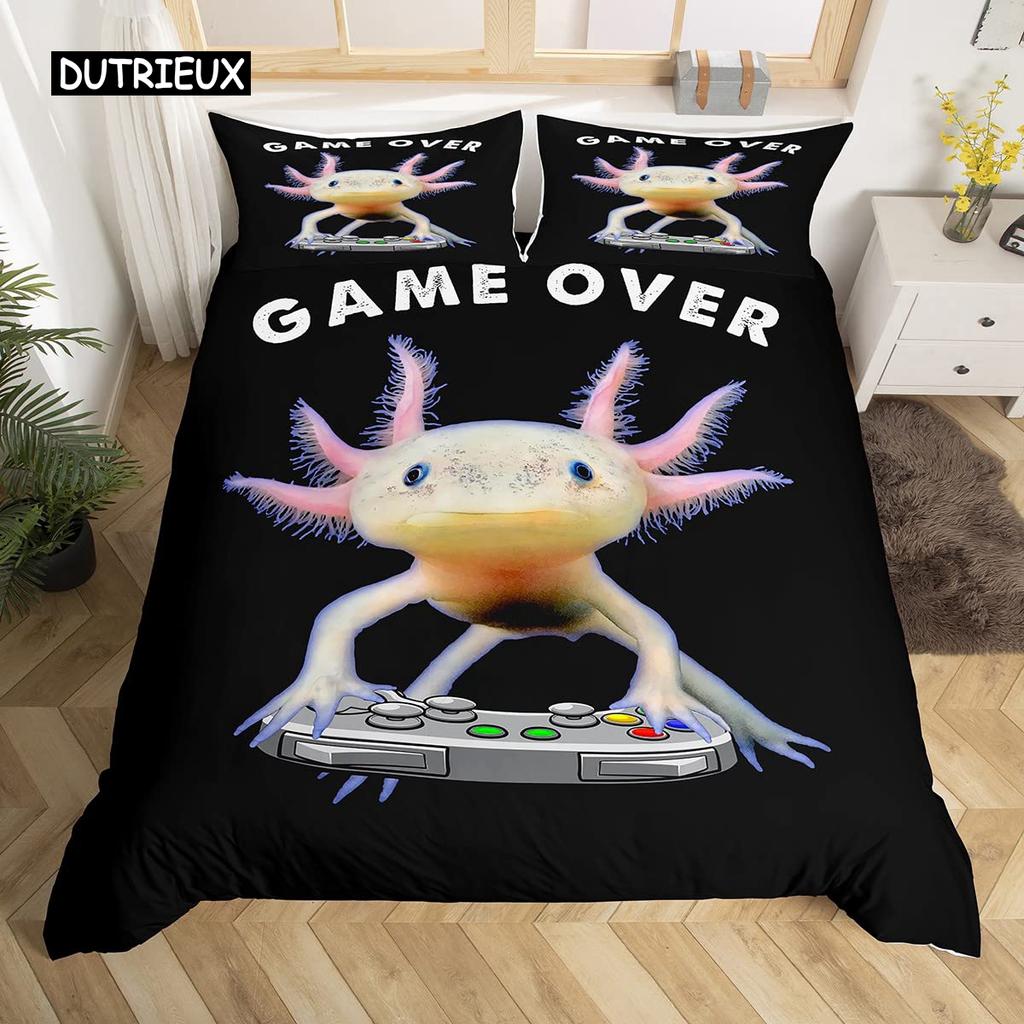 Axolotl-Tier, süßer Haustier-Bettbezug, Kissenbezug, 3-teiliges Bettdecken-Set mit Kissenbezug, Einzel- und Doppel-Bettbezug