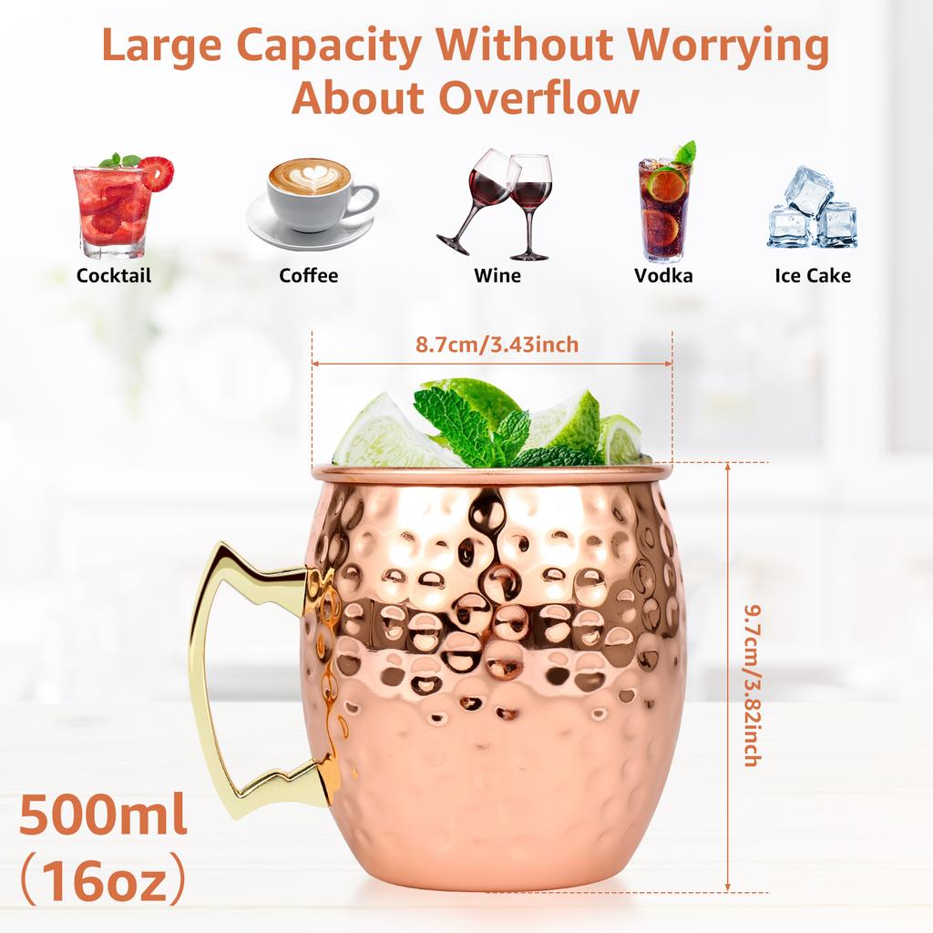 2Pcs Copper Moscow Mule Mug Durable Coppery Beer Mugs 350ml Coffee Mug Milk Cup Pure Copper Bar Cup Drinkware for Bar Party