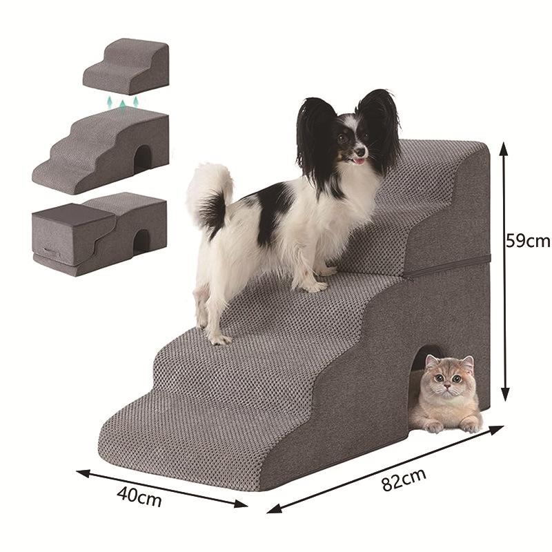 Foldable Pet Ramp Ladder for Small Medium Dogs Cats, Non-Slip Washable Steps for Sofa Bed Access with Multiple Tier Options