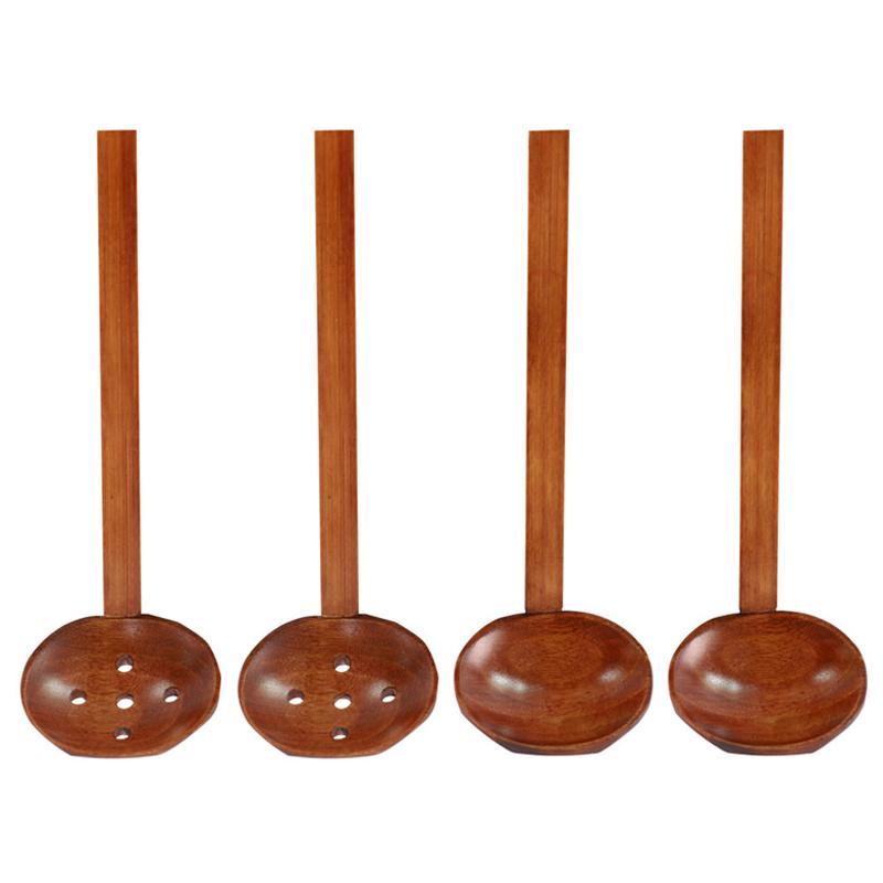 4Pcs Wooden Spoon Ramen Soup Spoon Ladle Japanese Kitchen Spoons Long Handle Restaurant Dinner Serving Spoon Set Wood Tableware