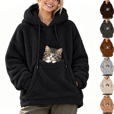 Women's Pet Pocket Drop Shoulder High Neck Hoodie
