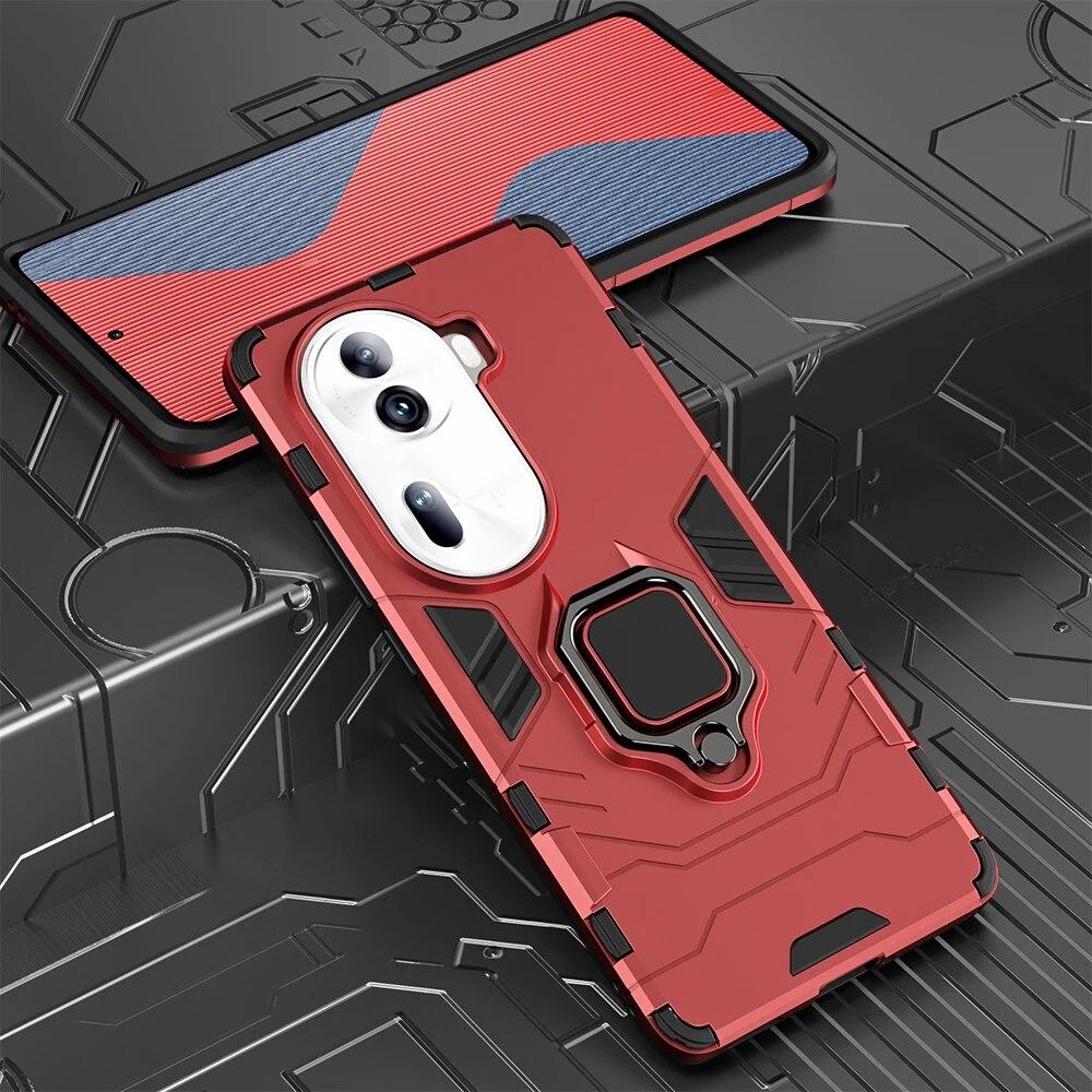 KEYSION Stoßfeste Armor-Hülle für OPPO Reno11 11 Pro 5G Weiches Silikon+PC Metallringständer Handy-Rückseite für OPPO Reno 11 5G