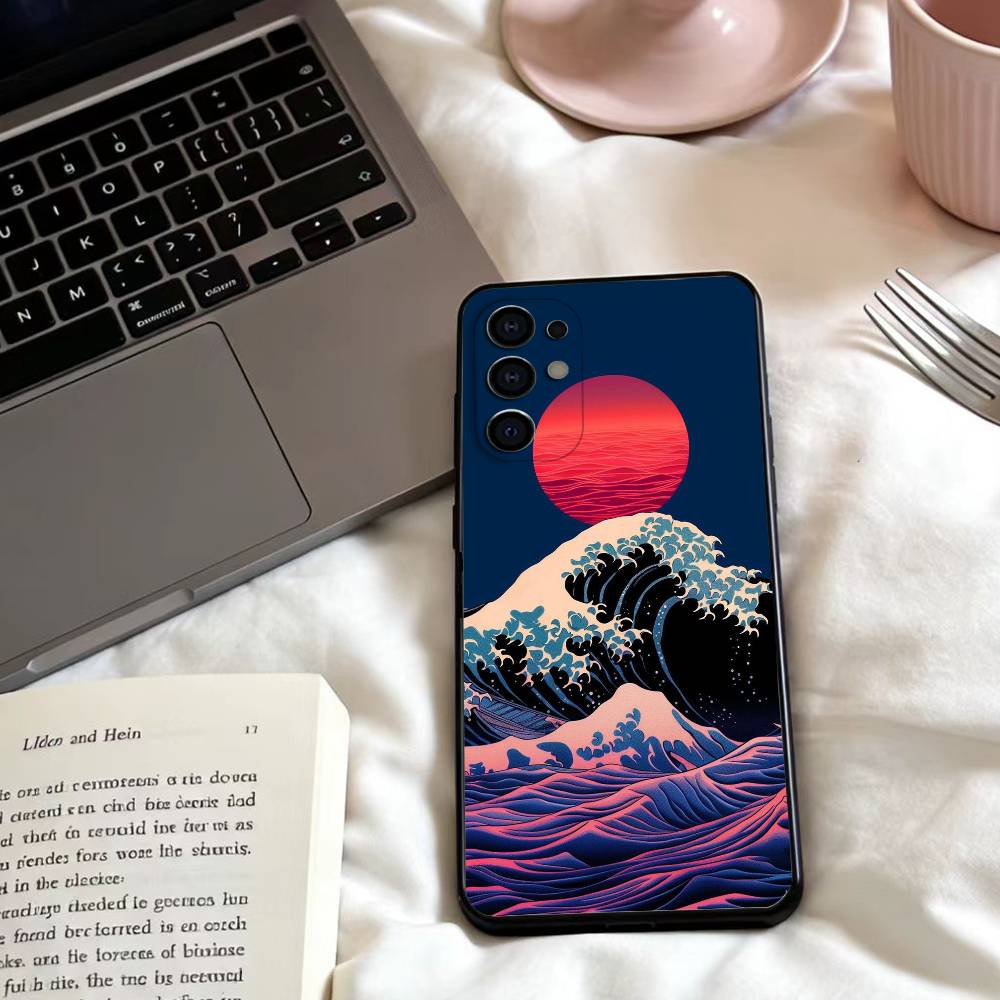 Japanese Ukiyo-e Ocean Waves  Phone Case For Samsung S25,24,23,22,30,21,10,9,Ultra,Plus,Lite,FE,4,5 G Soft Black Case