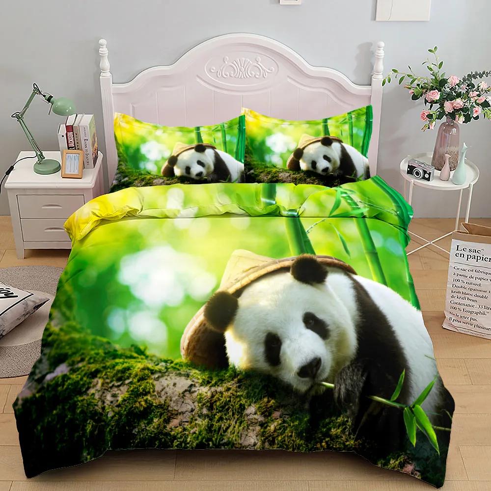 Comforter Green Ink Splash Giant Panda 3D Printed Bedding Set Cozy Soft King Queen Twin Size Birthday Gift Bedroom Decoration