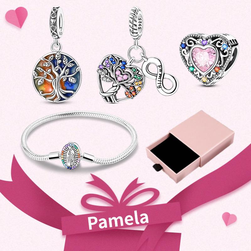 Pink Heart Charm Set 925 Original Silver Charms Bracelet With Gift Box For Women Wedding Anniversary Jewelry Gift 4pcs/lot