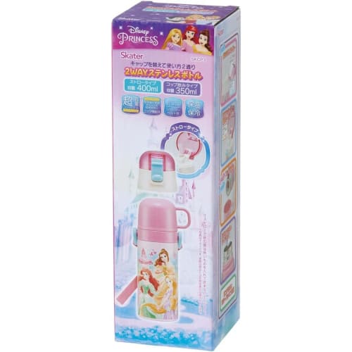 Skater 2WAY Straw with Cup Stainless Steel Kids Water Bottle 350ml Disney Princess 22 Girls SKCP3-A